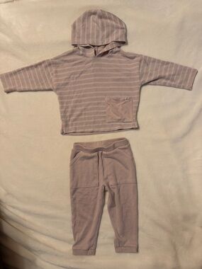 Kids Striped Hoodie & Jogger Set - Dusty Rose